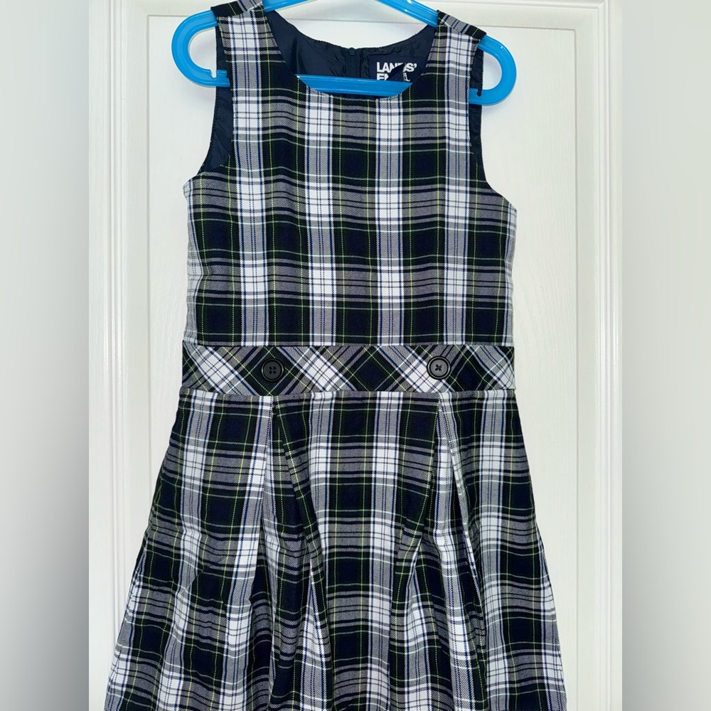 Lands' End Navy Plaid Sleeveless Dress